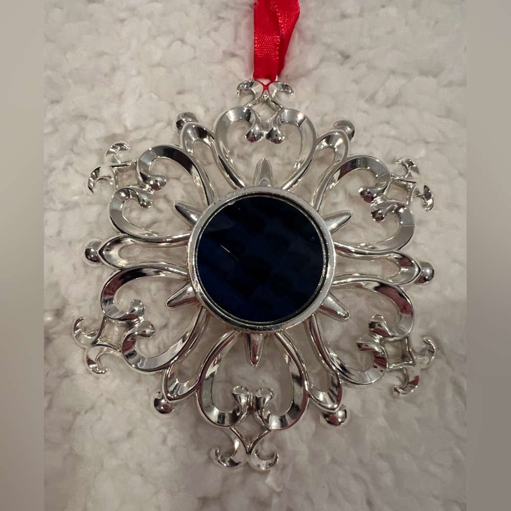 Lenox Bejeweled Snowflake Christmas Ornament Silverplate Sapphire in orig. box.